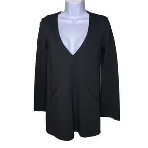 Silence + Noise Deep V Tunic Top Size XS Black Thick Ponte Stretch Knit Pockets